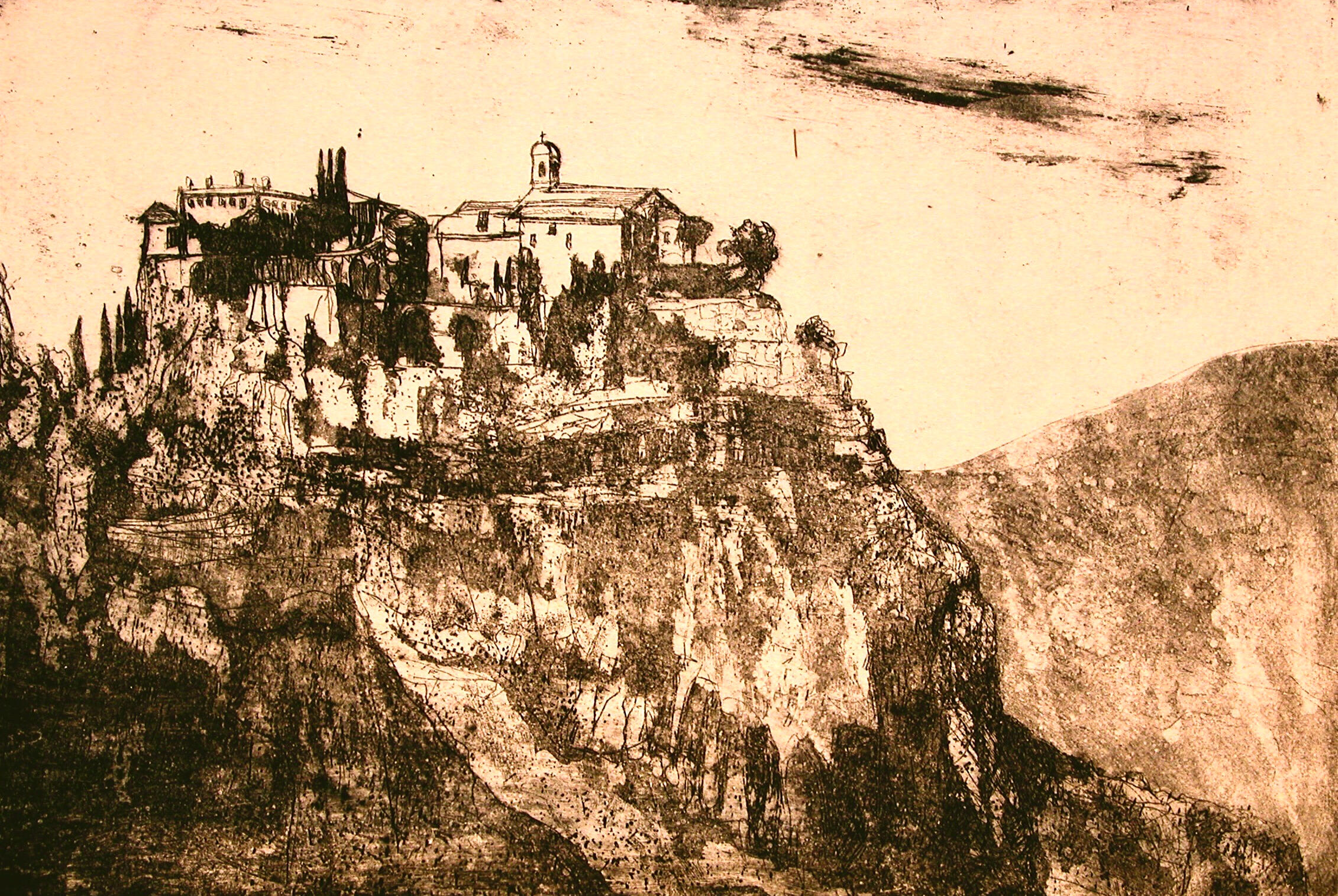 Gourdon - Cote d'azur * Whiteground/Hardground Etching