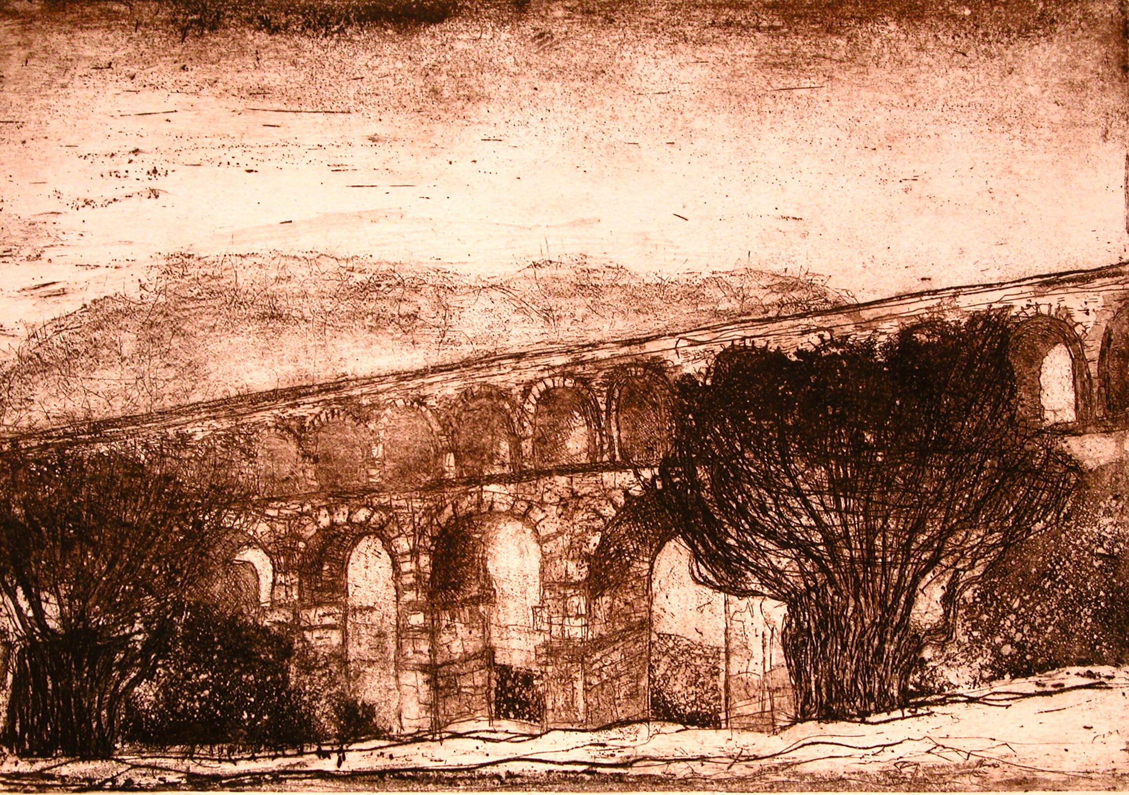 Pont du Gard - Nimes * Whiteground/Hardground Etching