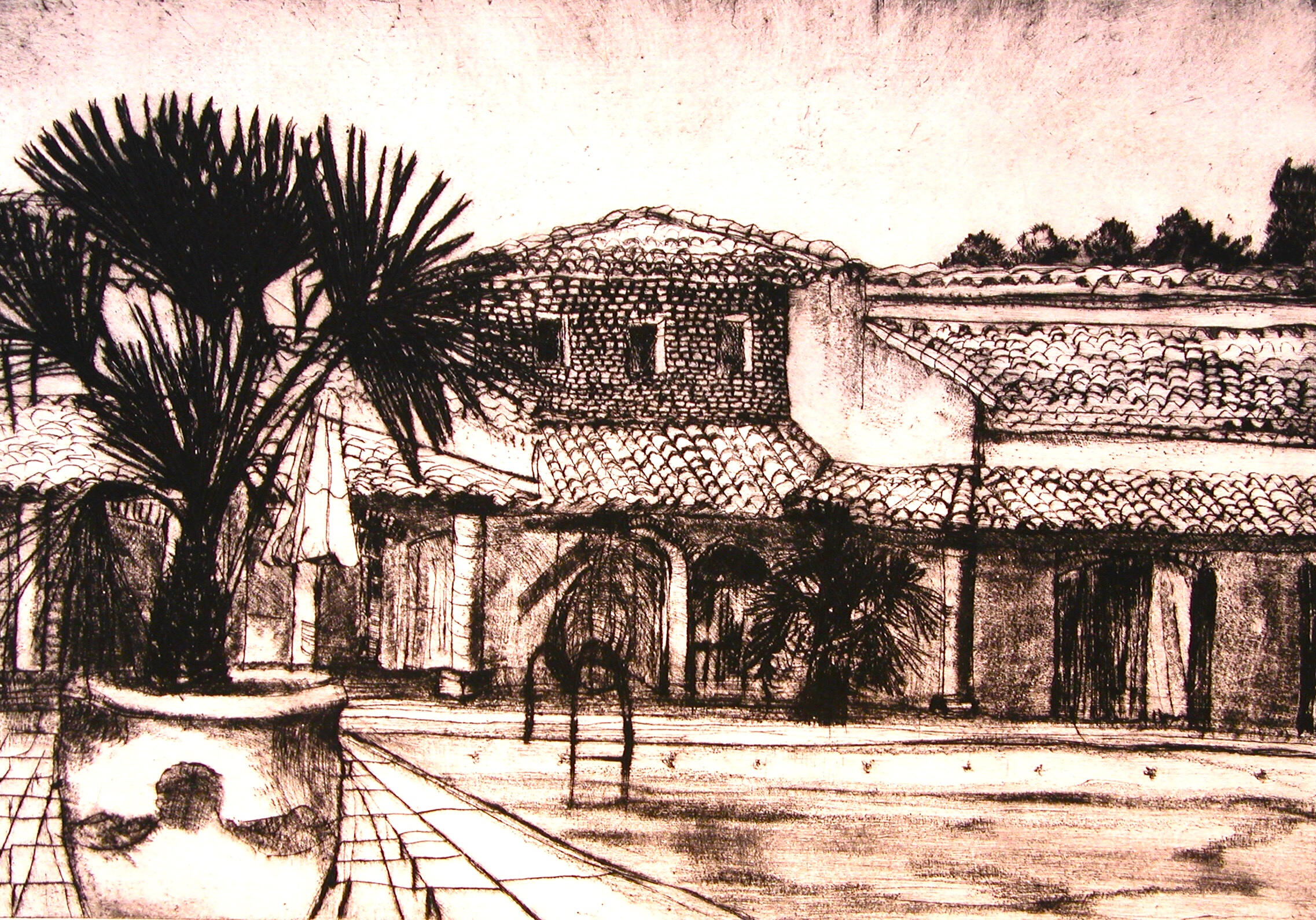 Summer Villa - Nimes * Drypoint Engraving