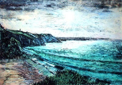 Sunshine & Haze - Porthtowan , Cornwall * Hardground Etching & Mixed Media