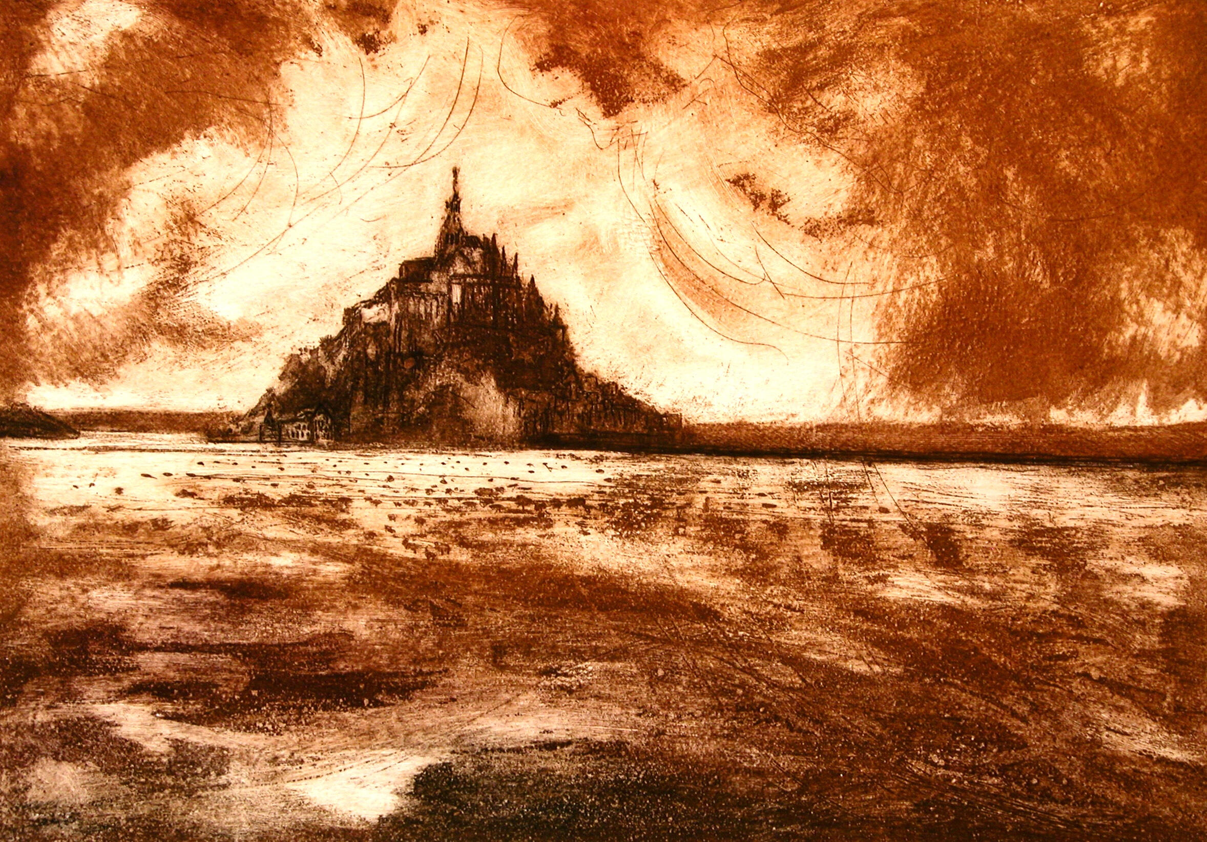Mont Saint Michel - Normandy * Hardground/whiteground Etching