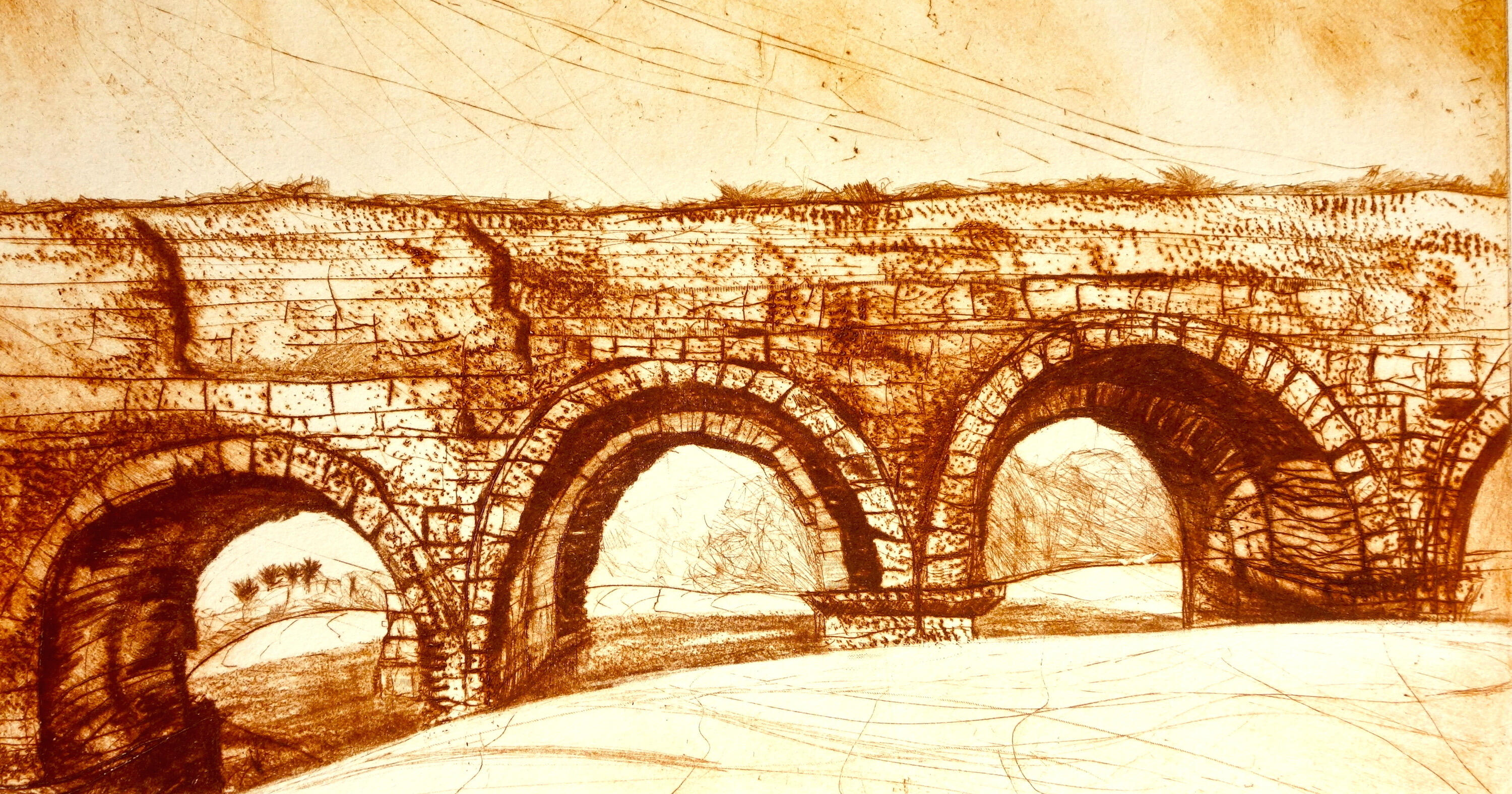 Aquaduct at Caesarea * Drypoint