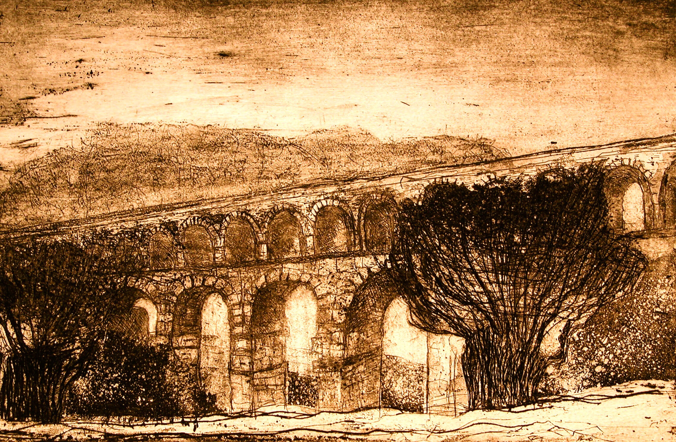 Pont du Gard - Nimes * Whiteground/Hardground Etching